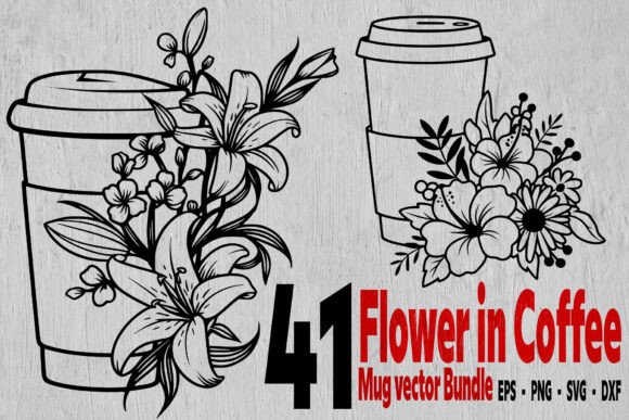 Coffee Cup with Flower Svg Bundle Vector